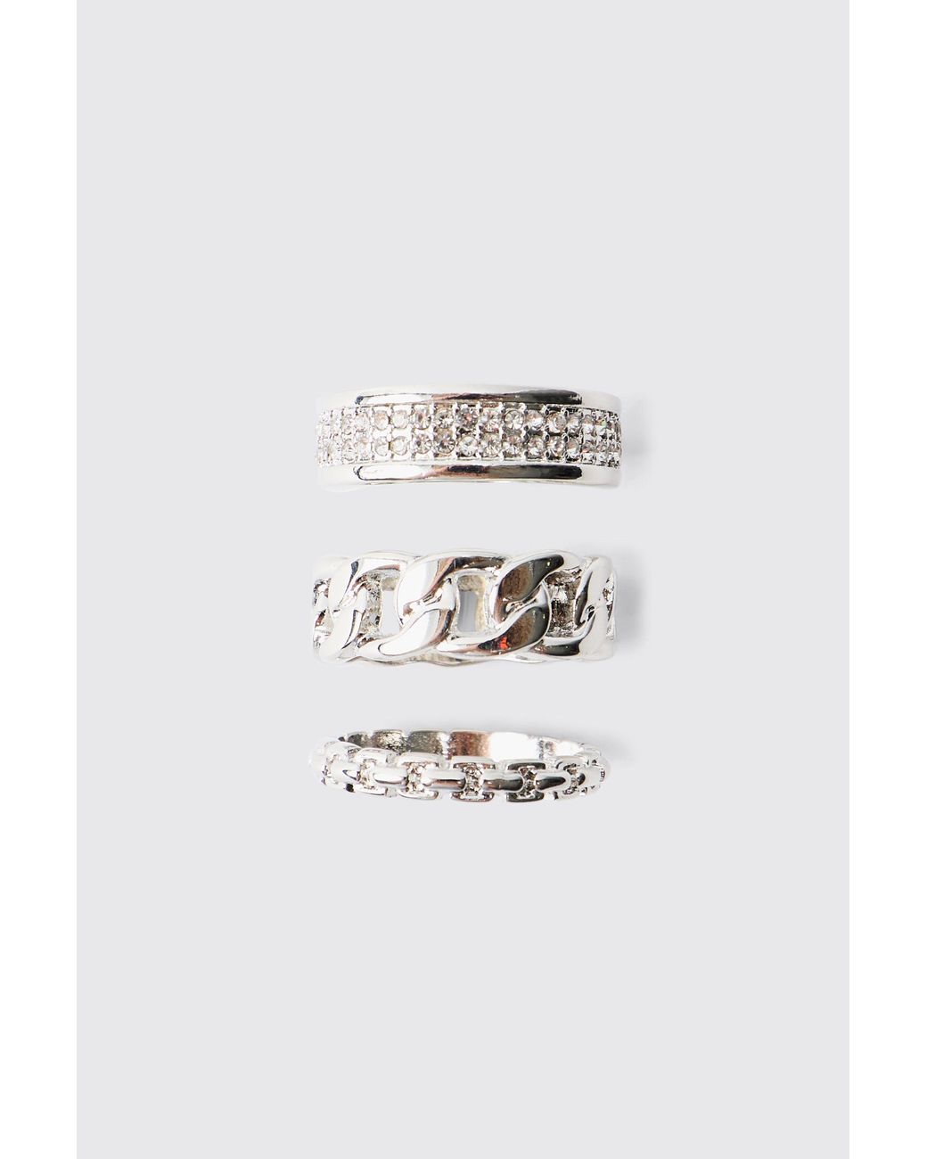 BoohooMAN White 3 Pack Silver Ring for men