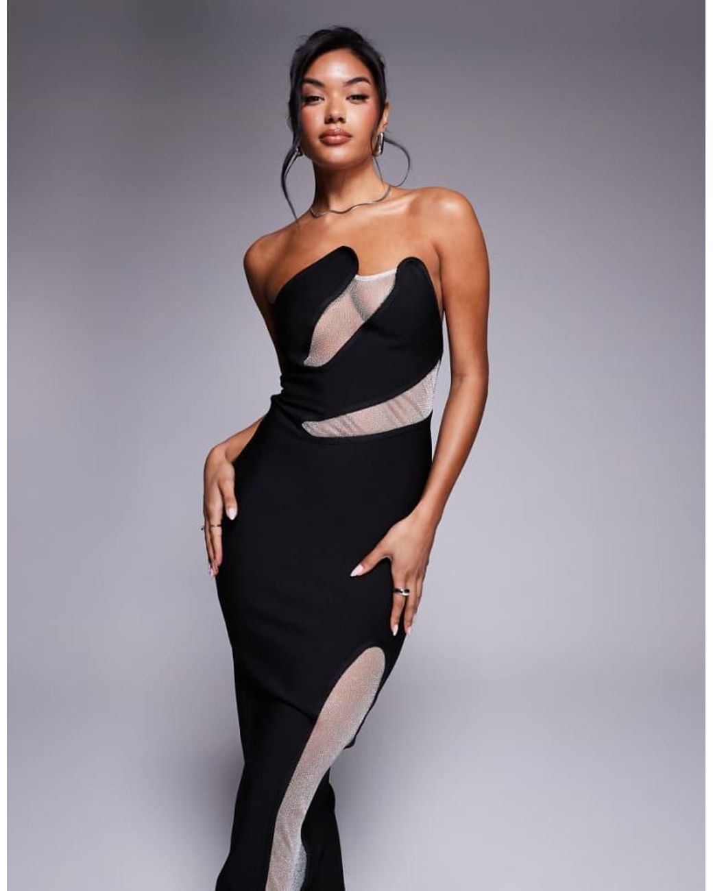 ASOS Blue Bandeau Mesh Insert Maxi Dress