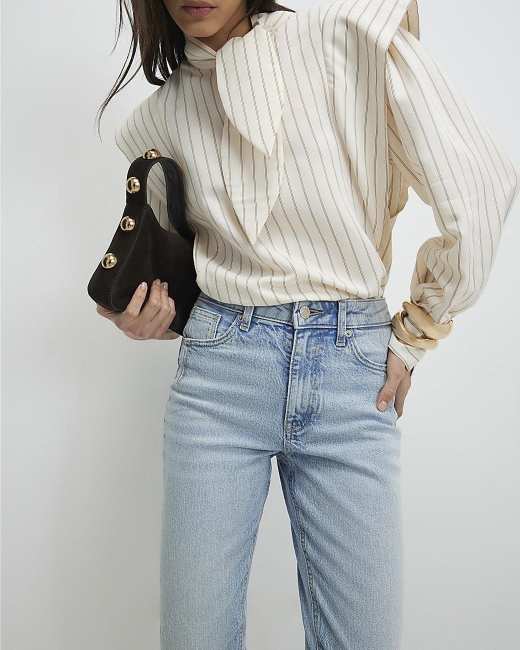 River Island Blue Mom Sculpt Jeans Mid Rise Zip Cotton