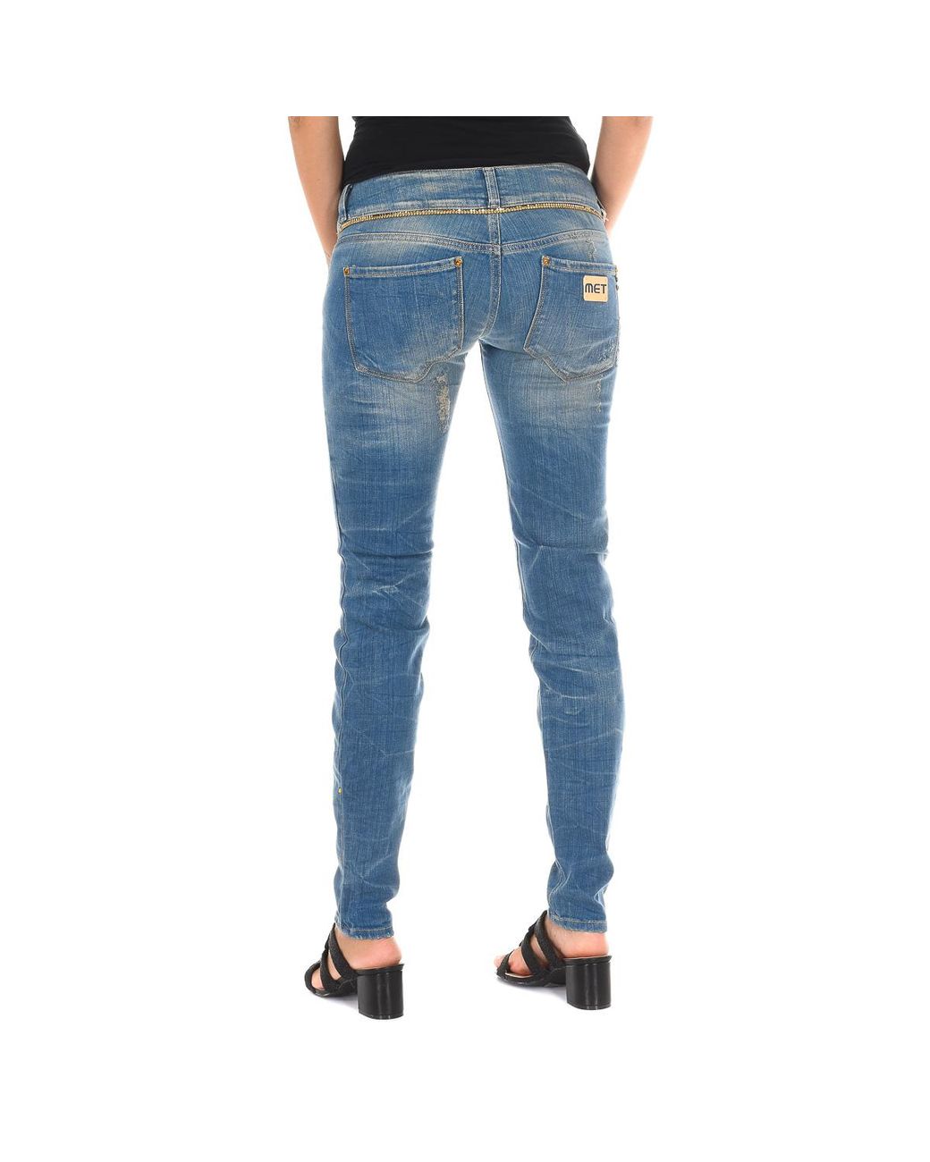 Met Blue Long Denim Pants Worn And Torn Effect 10Db50128
