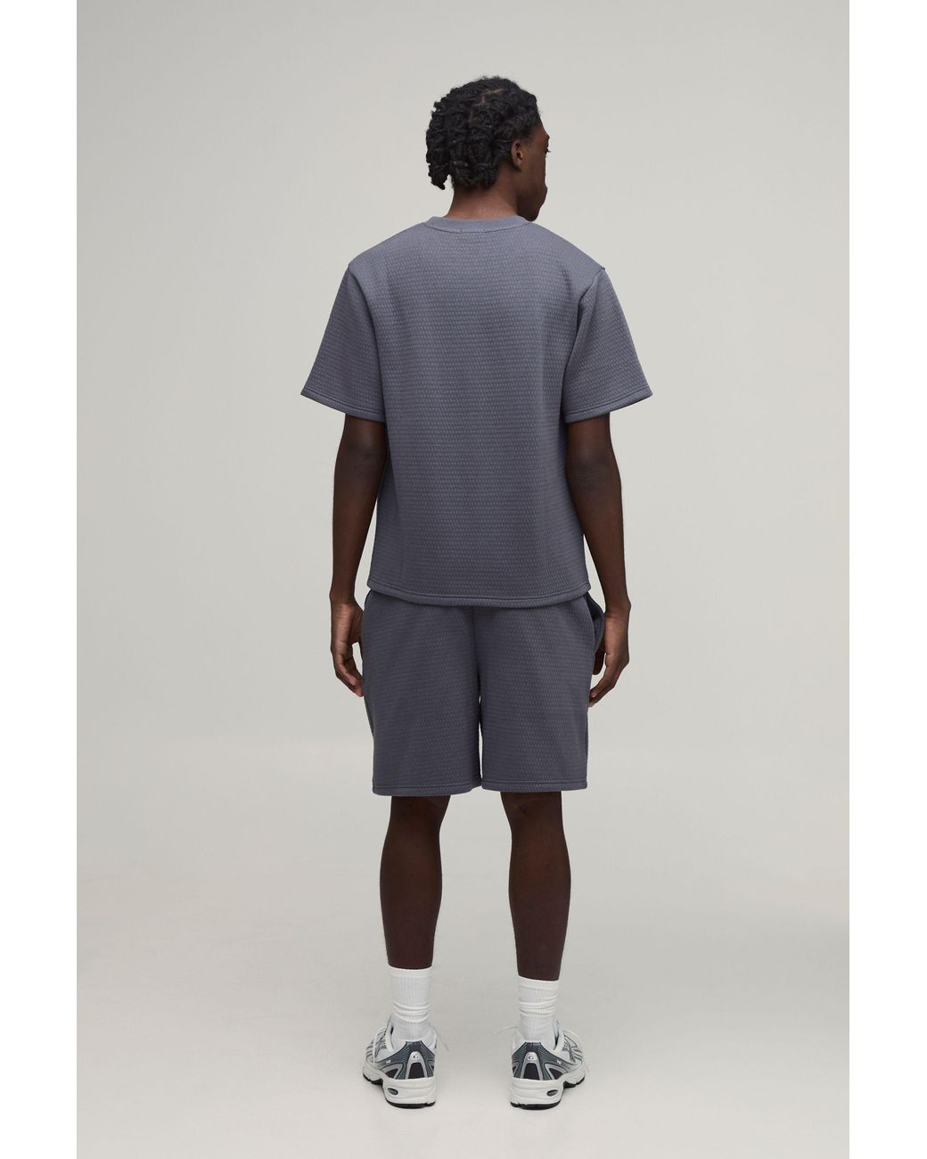 BoohooMAN Blue Boxy Micro Diamond Quilt T-Shirt & Baggy Shorts Set for men