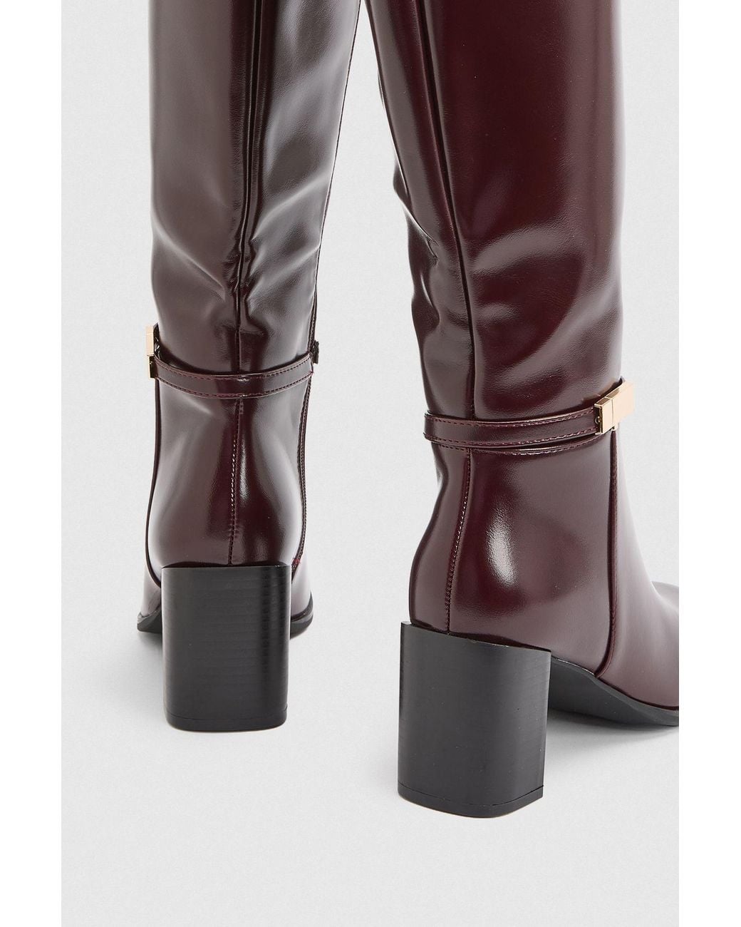 Wallis Purple Joy Faux Leather Metal Trim High Block Heel Leg Boots