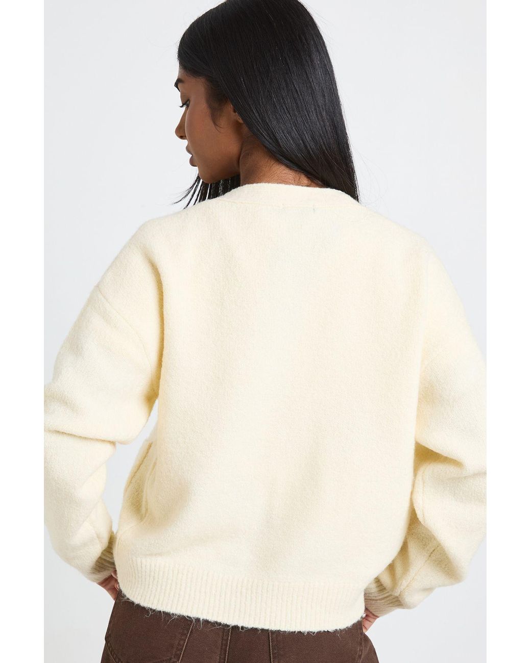 Boohoo Natural Soft Knit Pocket Detail V Neck Cardigan