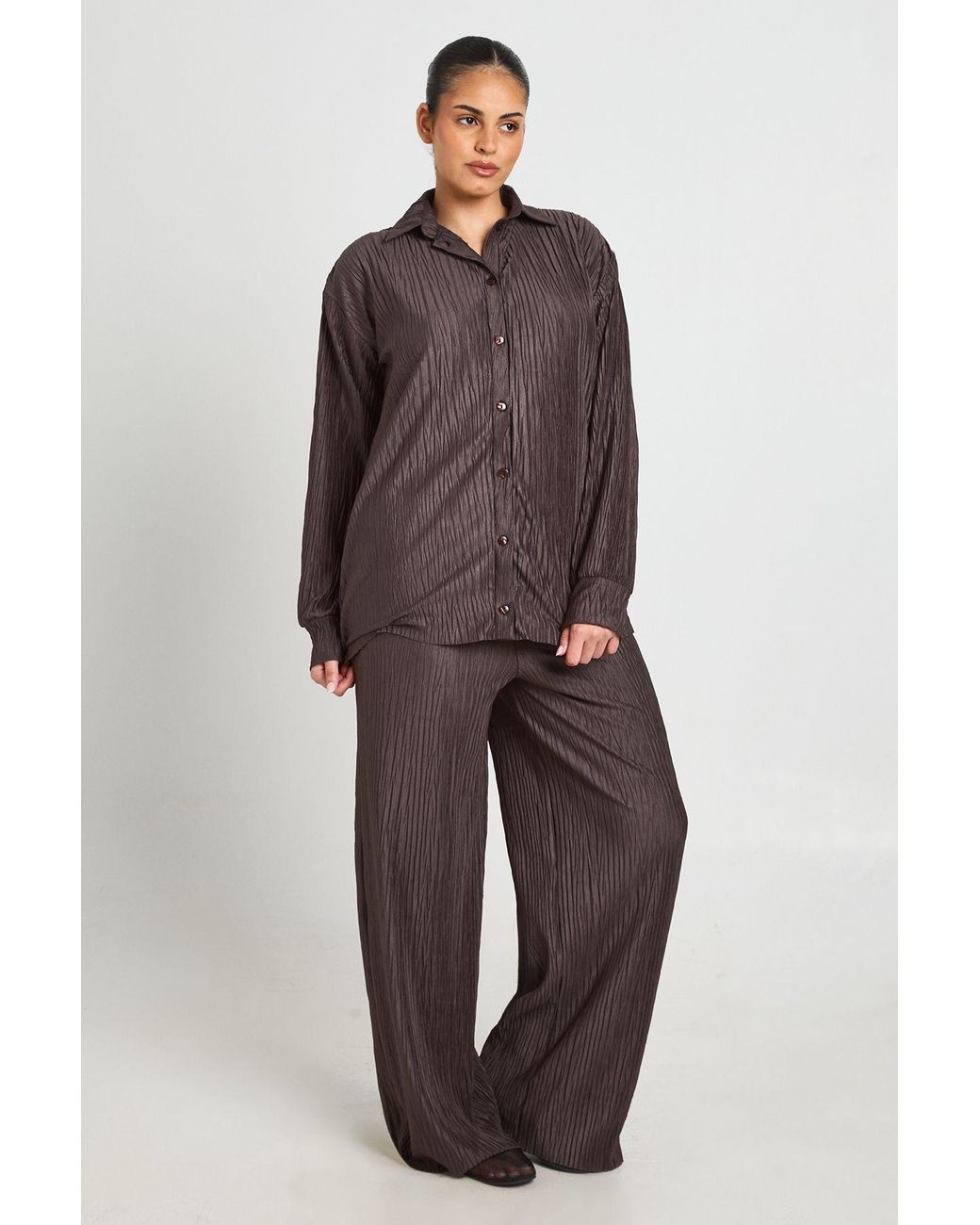 Boohoo Brown Plus Plisse Trouser
