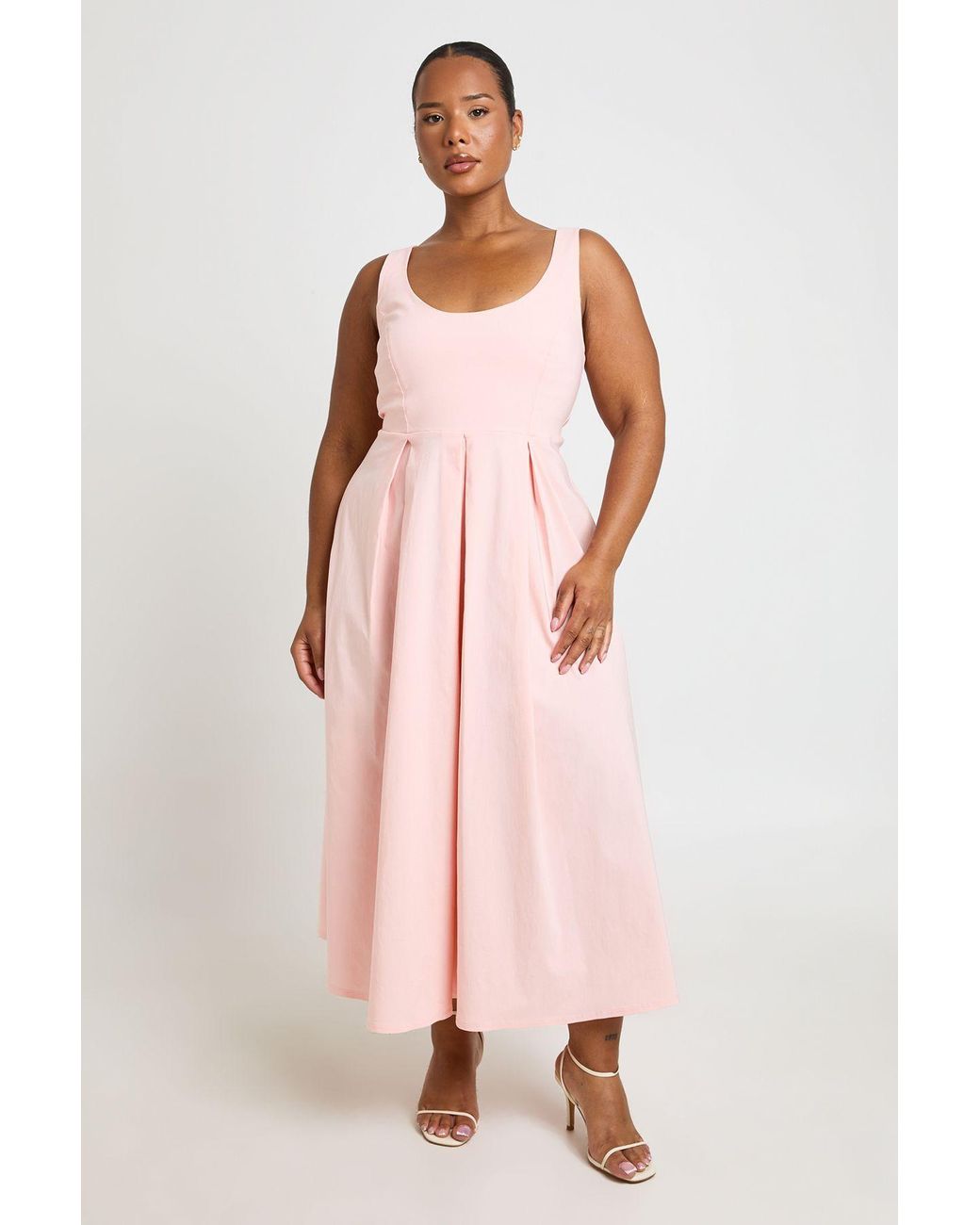 Boohoo Pink Plus Benglaine Scoop Neck Midaxi