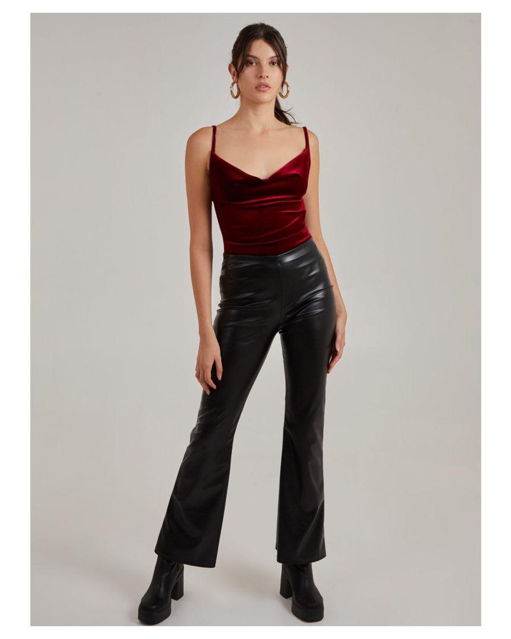 Pink Vanilla Black Flare Leather Look Trousers