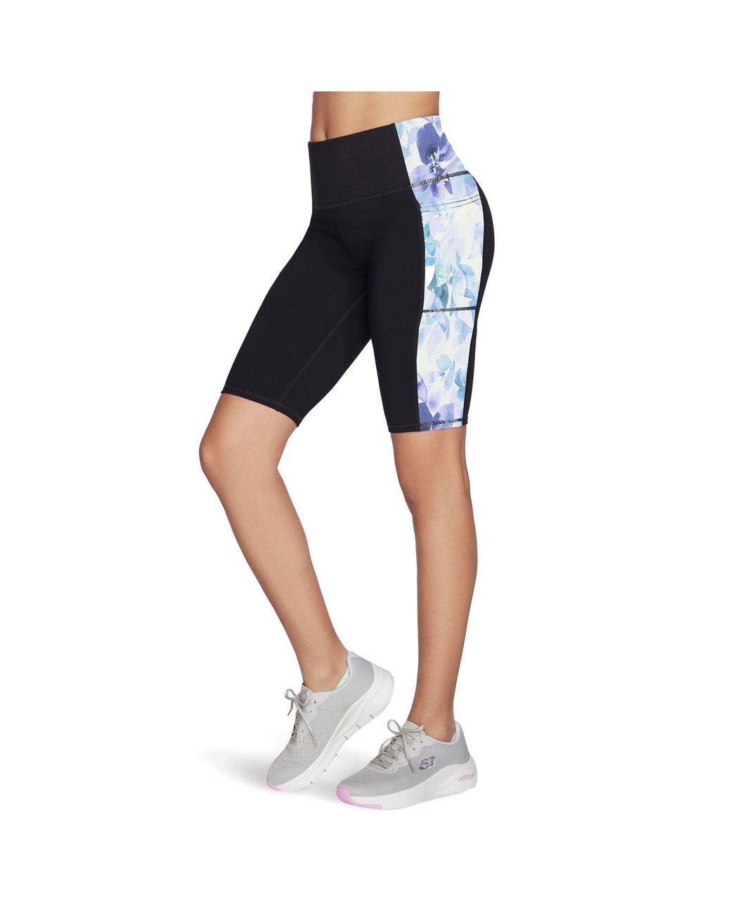 Skechers Blue Performance Gowalk Seascape Floral 10" Bike Short Nylon Activewear Shorts