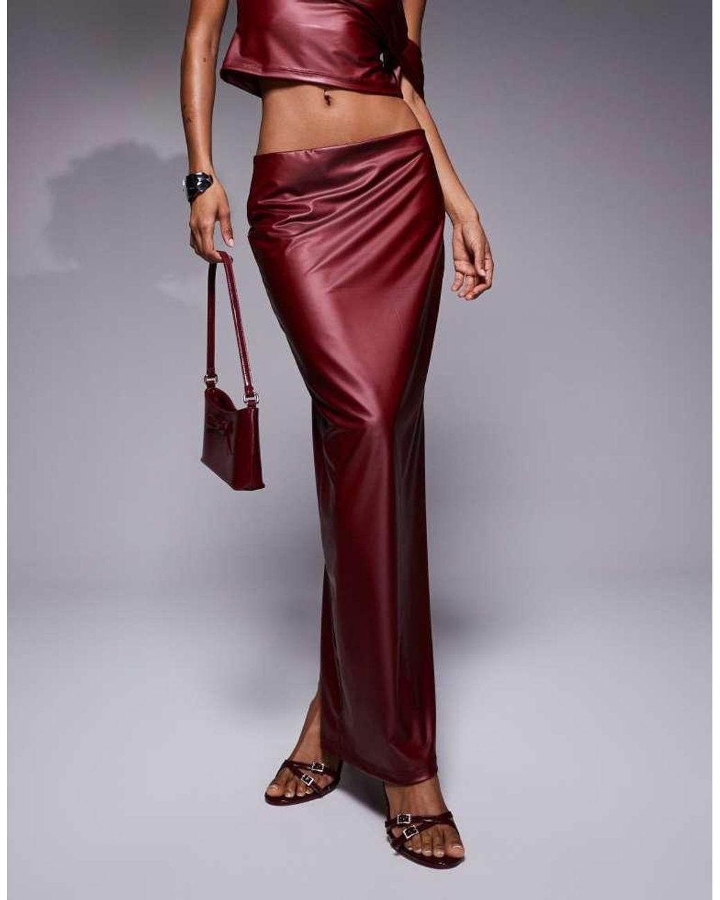 ASOS Purple Wetlook Midi Skirt