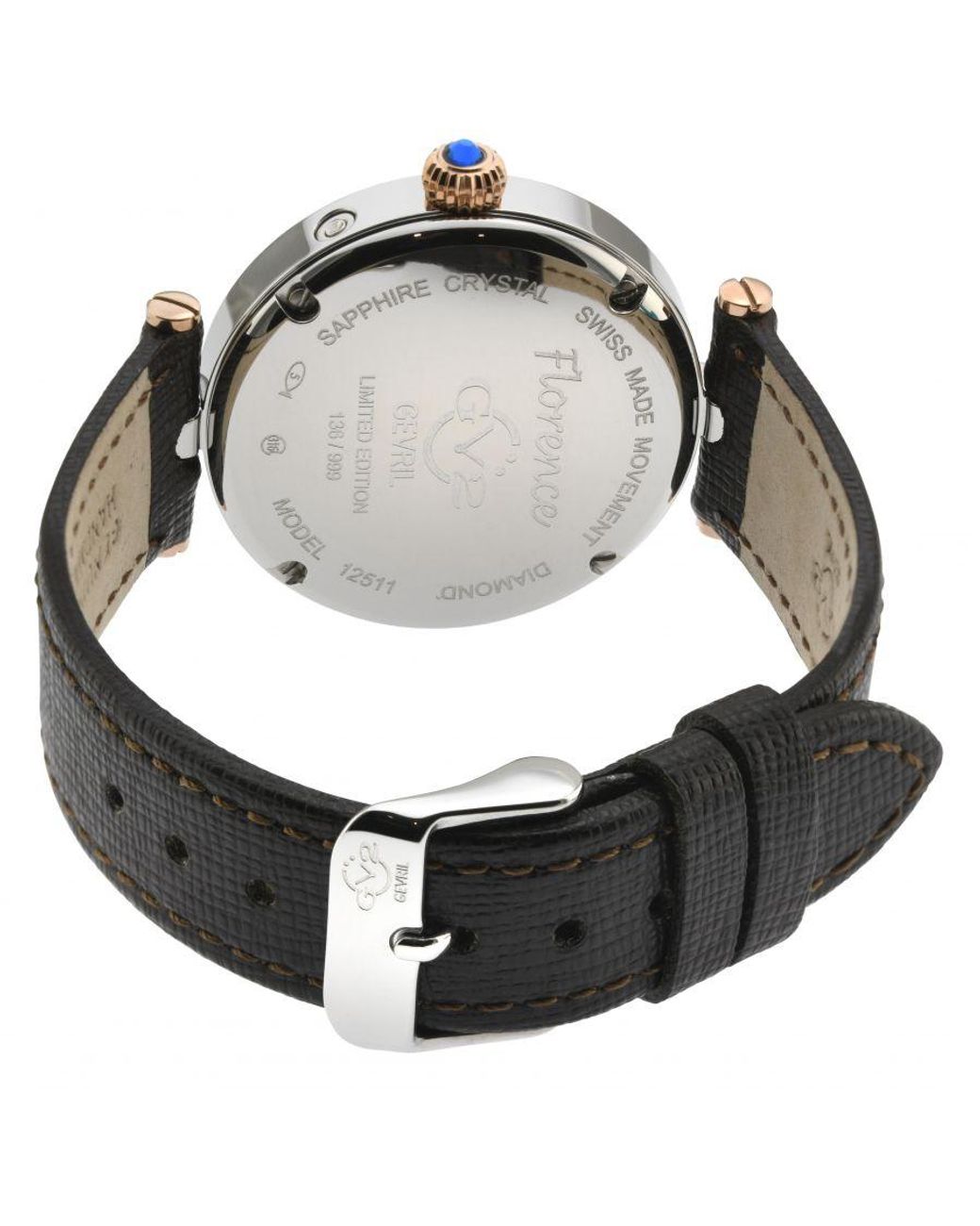 Gevril Black Gv2 Florence Mother Of Pearl 12511.L Dial Diamond Swiss Quartz Watch