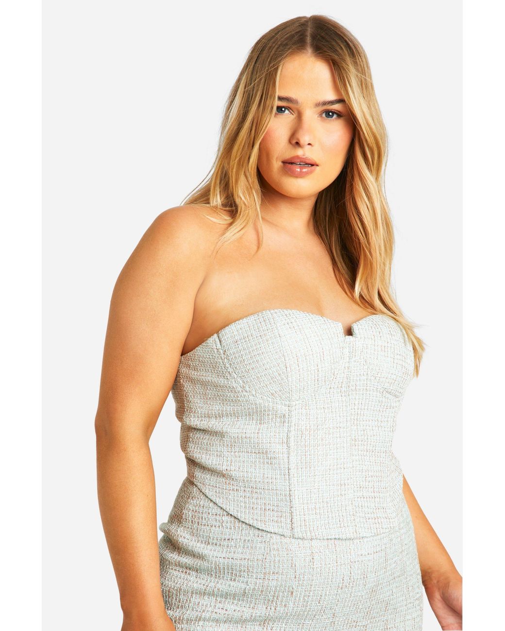 Boohoo White Plus Boucle Fitted Corset