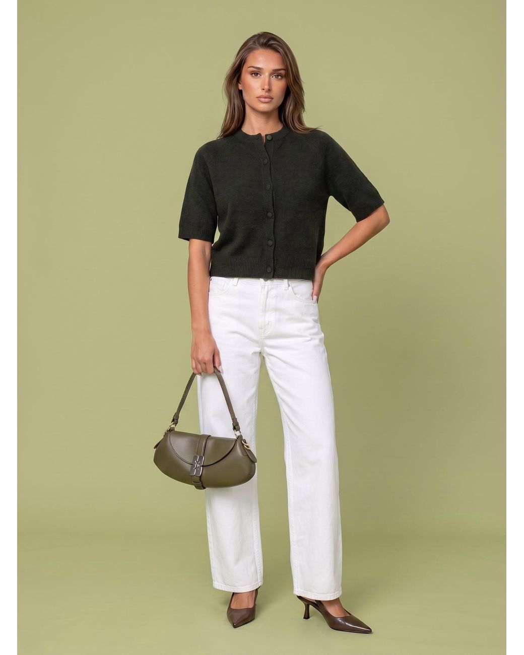 Urban Bliss Green Wool Blend Short Sleeved Cardigan