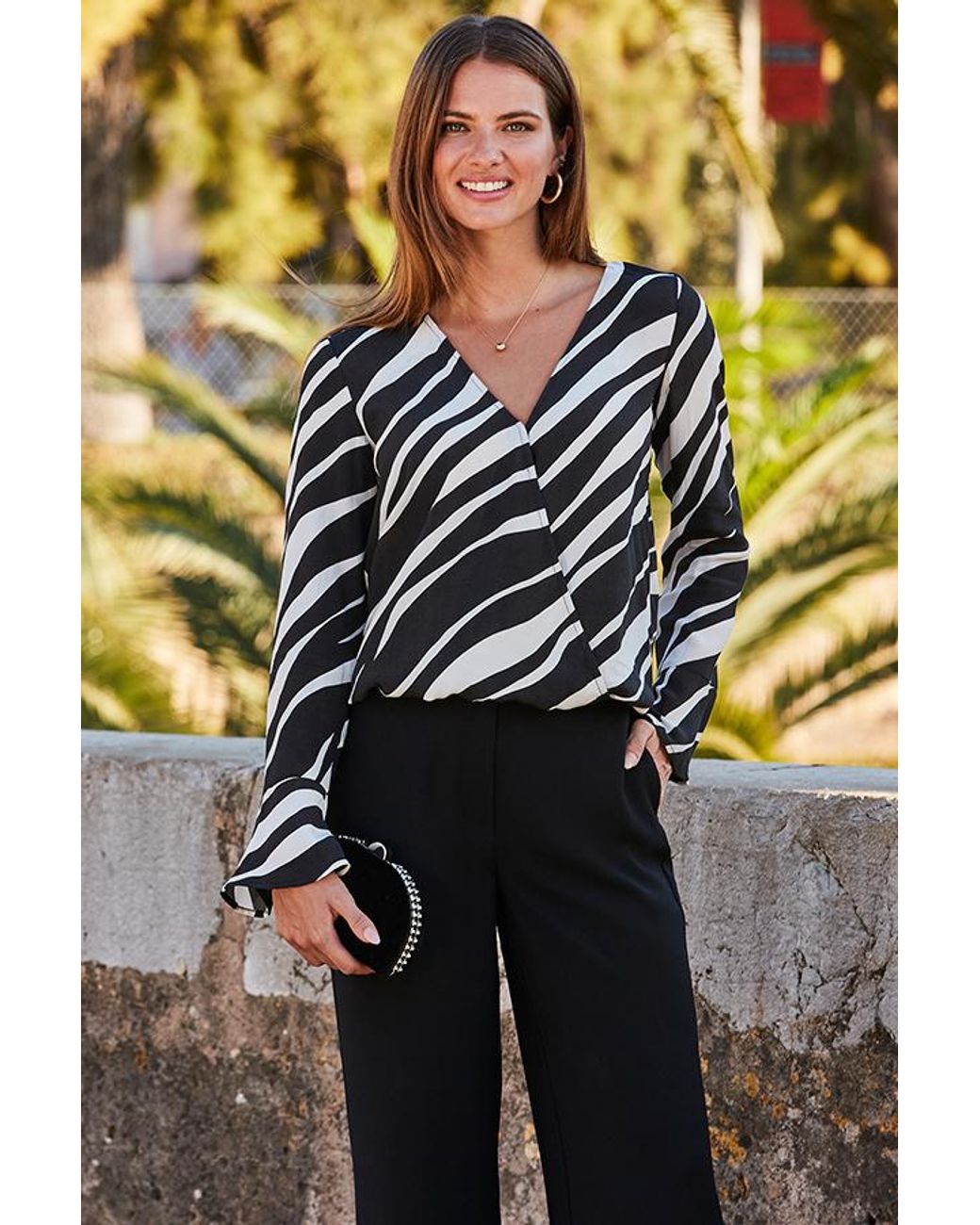Sosandar White Abstract Print Wrap Front Blouse