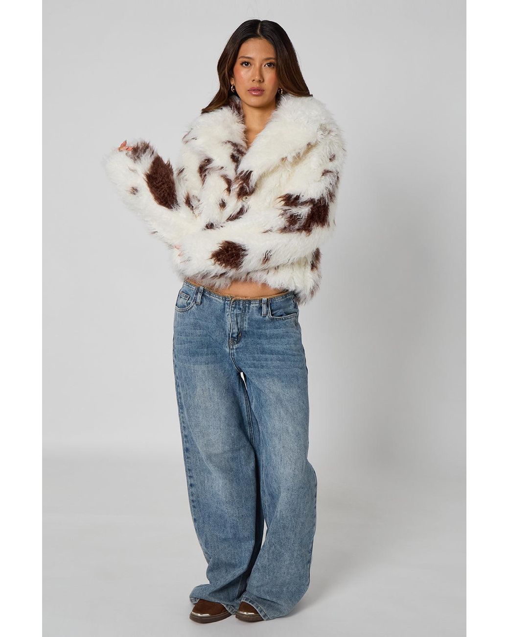 Urban Bliss Blue Cow Print Fur Jacket