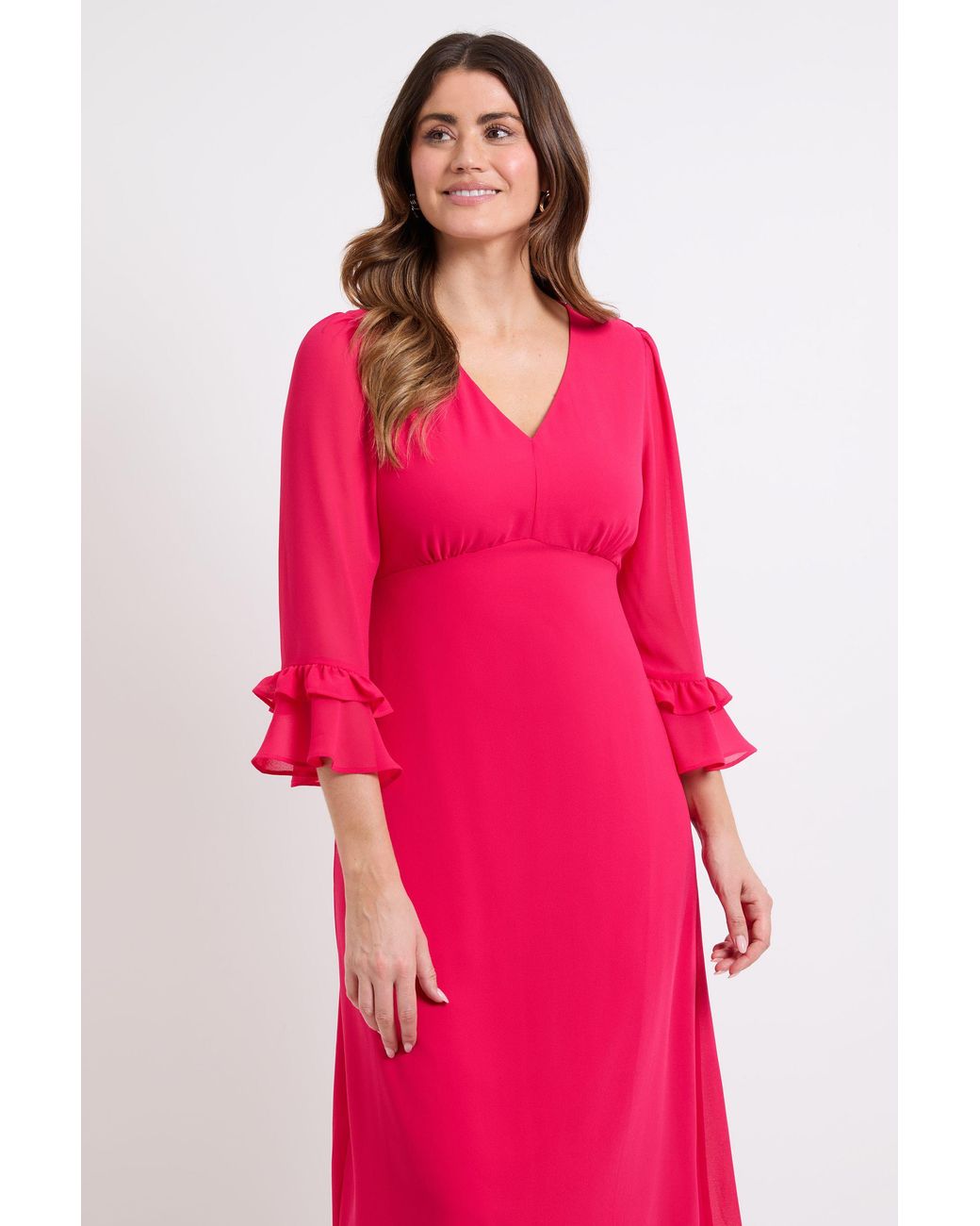 Wallis Pink Flute Sleeve Midi Dress