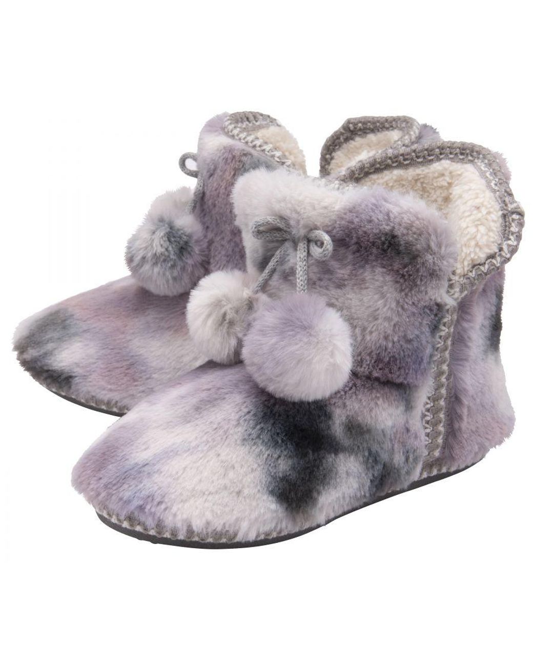 Dunlop Gray Ladies/ Fluffy Pom Pom Memory Foam Slipper Booties (7, /Mink) Fur
