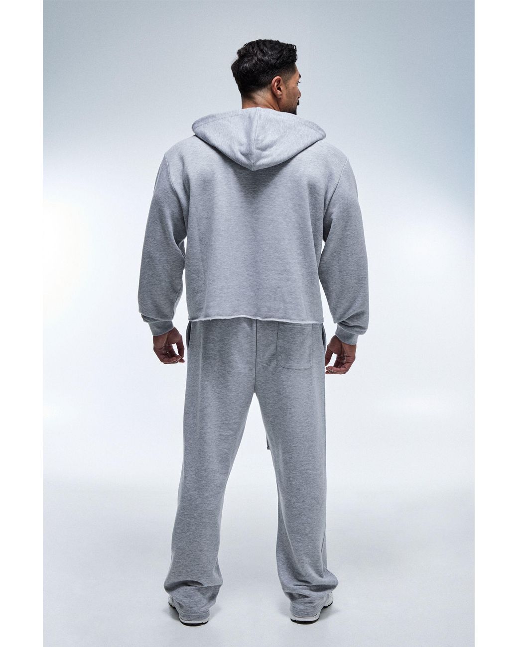BoohooMAN Gray Active Boxy V-Neck Hoodie for men