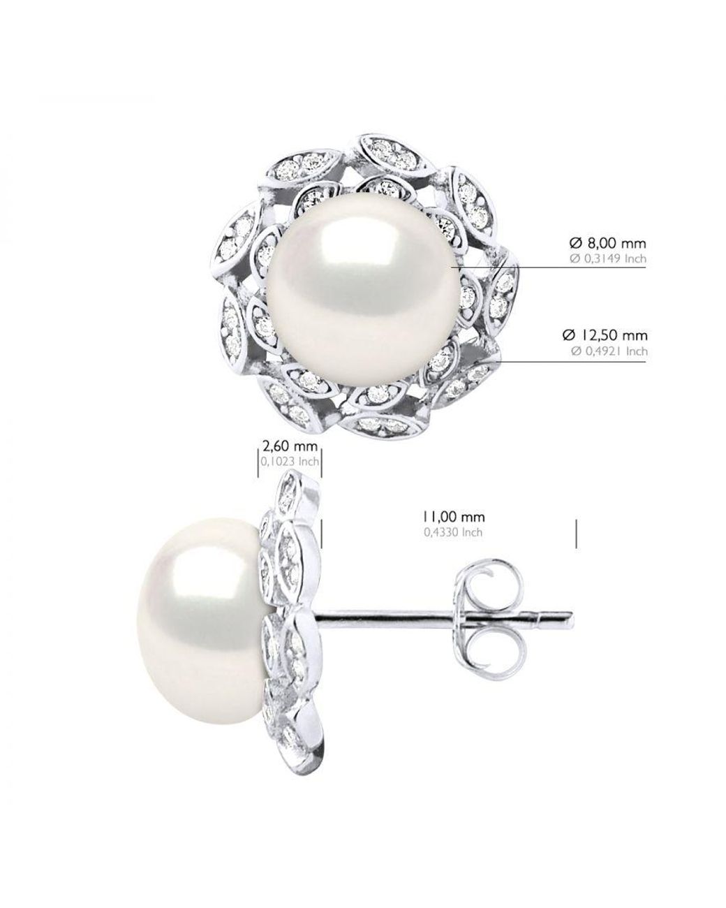 Ateliers Saint Germain White Earrings Real Cultured Freshwater Pearls Button 8-9 Mm
