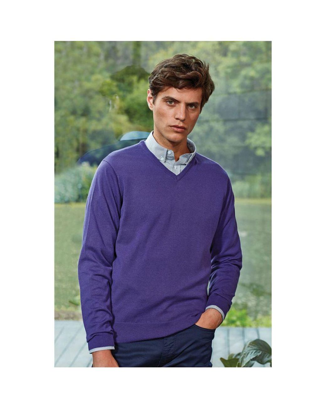 PREMIER Purple V-Neck Knitted Sweater for men