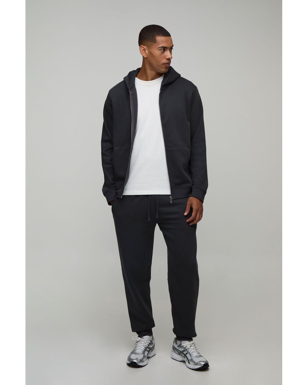 BoohooMAN Blue Regular Zip Through Hooded And Straight Leg Cuffed Jogger for men