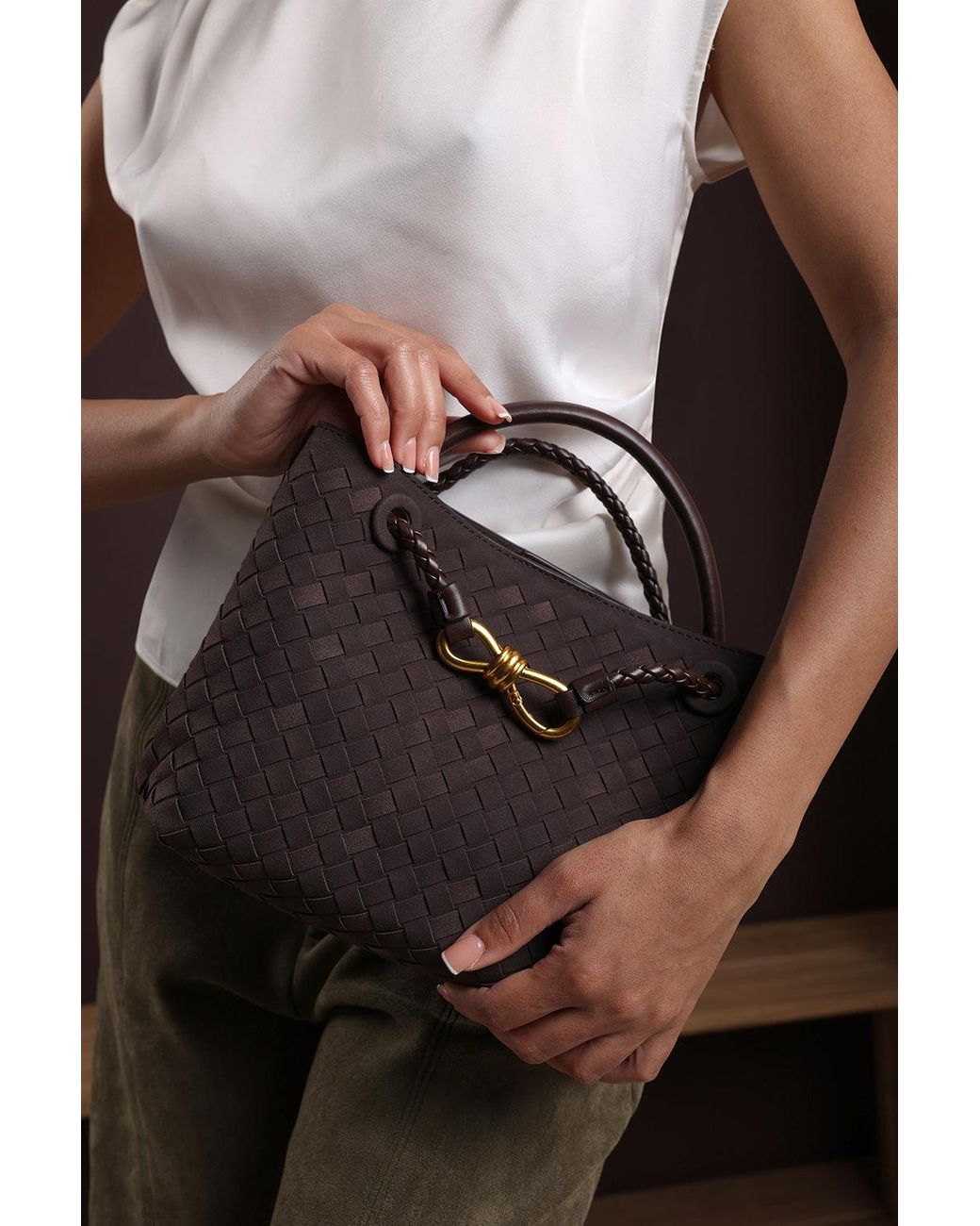 Where's That From Brown Wheres 'Luna' Woven Faux Leather Tote Bag With Detail