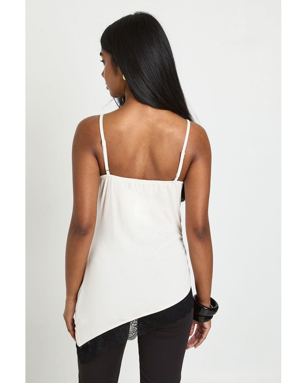 Boohoo Multicolor Cupro Lace Trim Asymetric Long Line Top