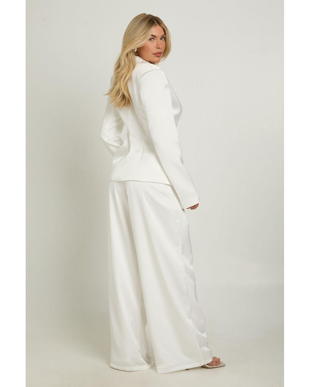 Boohoo White Satin Pleat Front Wide Leg Trousers