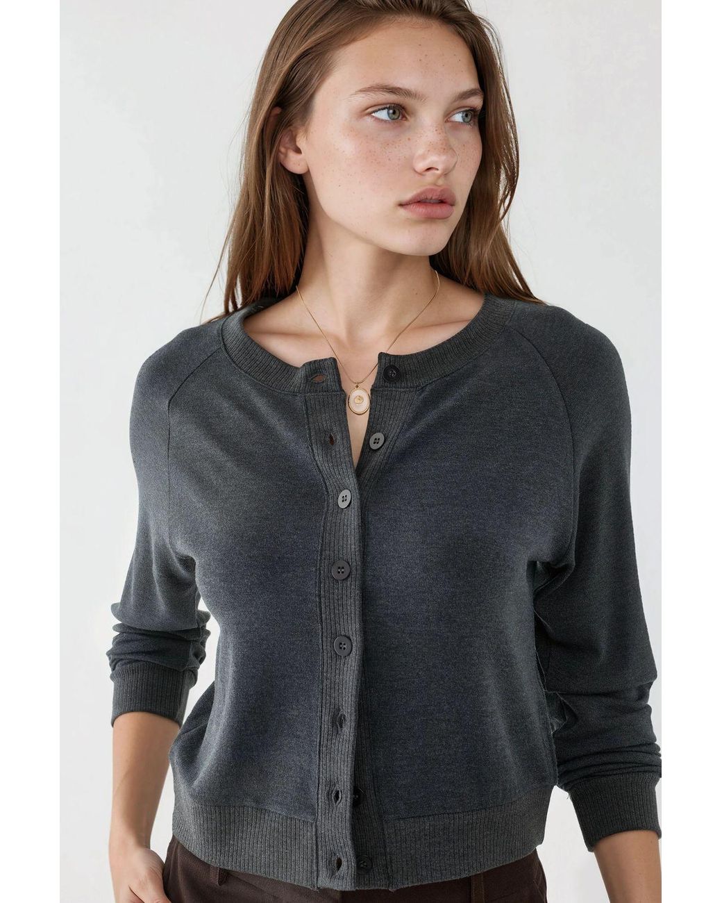 Busem Black Crew Neck Buttoned Cardigan