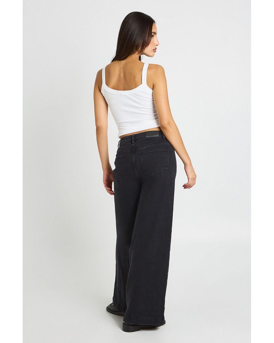 Boohoo Black High Waist Front Pocket Wide Leg Jean