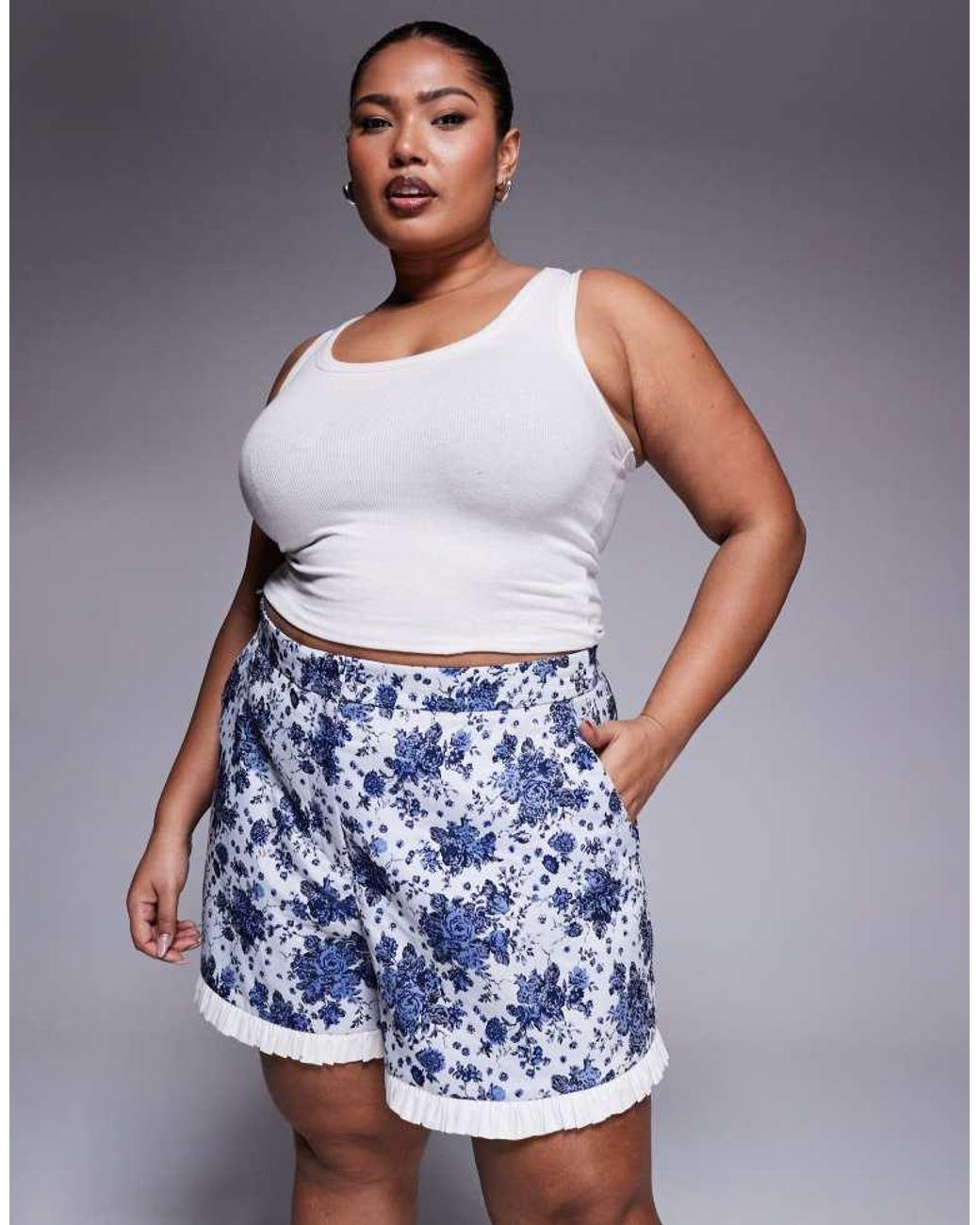ASOS Blue Curve Co-Ord Jacquard Short With Poplin Contrast