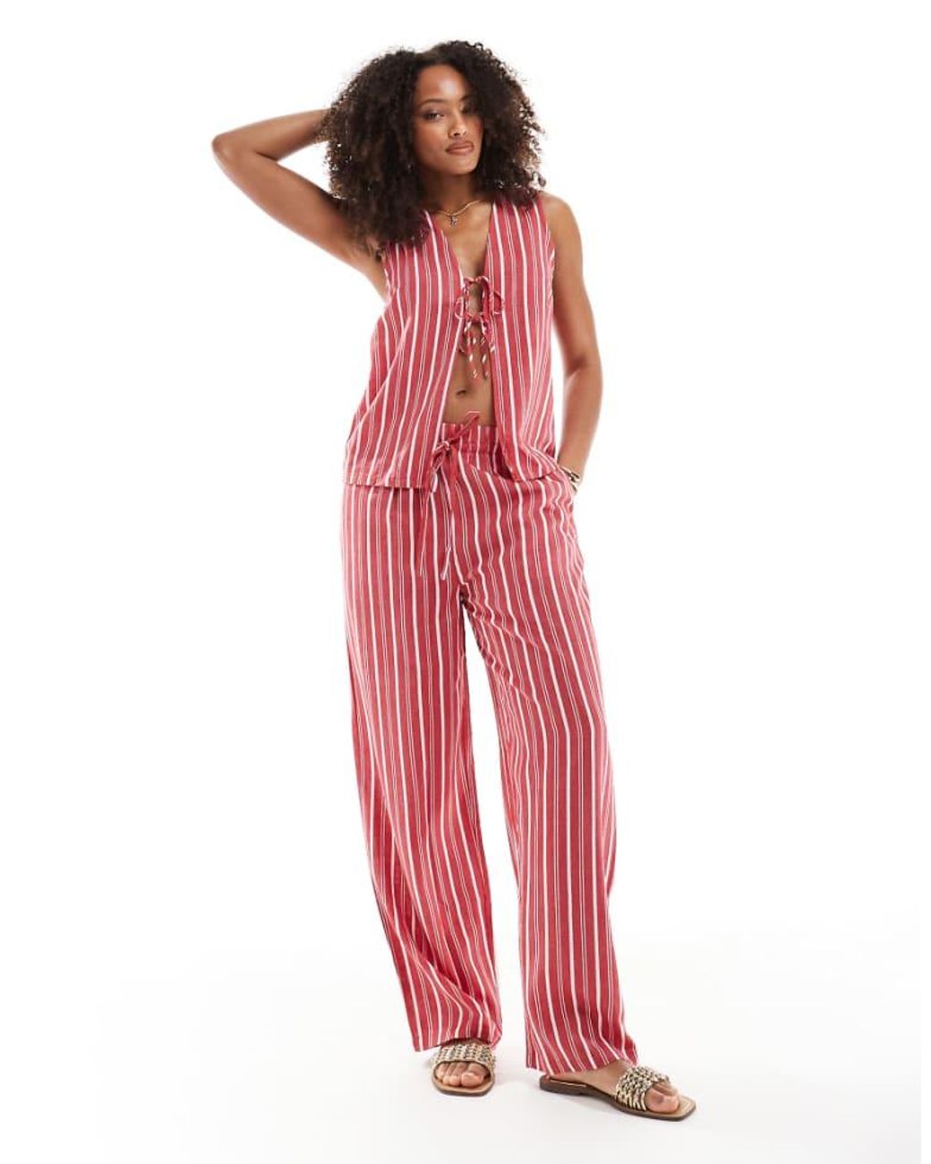 ASOS Red Linen Look Pull On Trouser Co-Ord