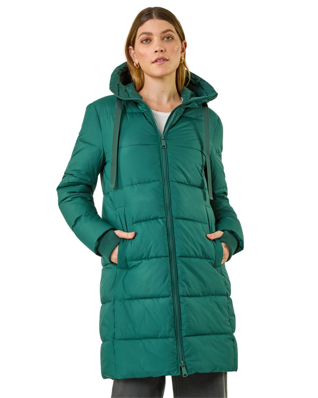 Roman Green Longline Padded Hooded Coat