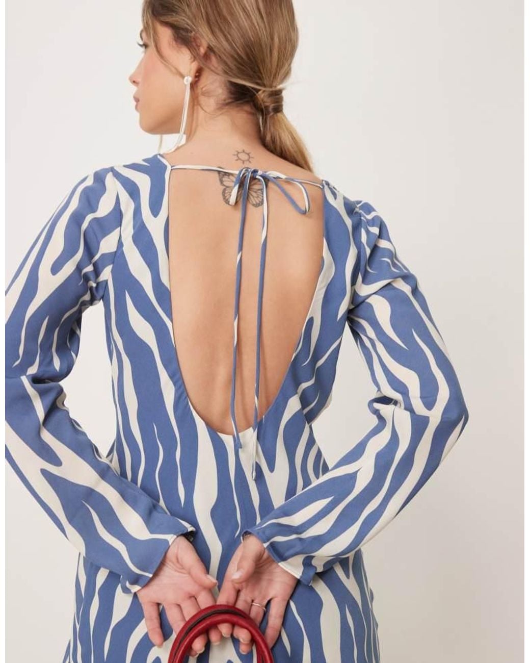 Abercrombie & Fitch Blue Long Sleeve Slash Neck Asymmetric Hem Mini Dress
