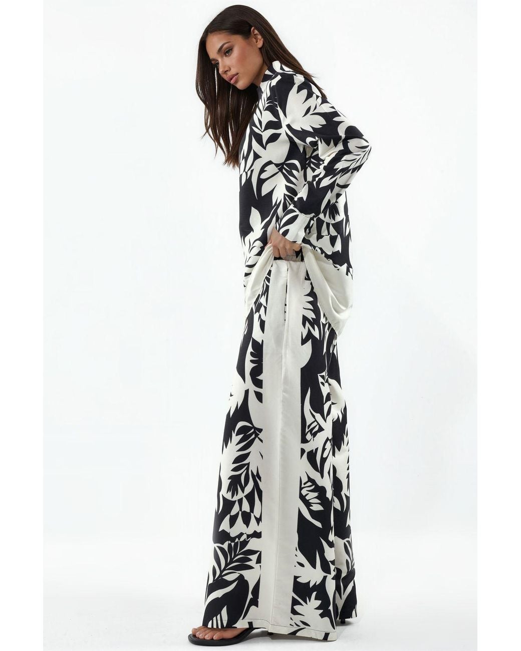 Msn-Collection White Floral Cotton-Viscose Shirt And Wide-Leg Pants Set