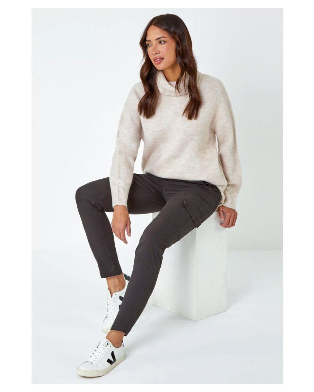 Roman Black Cotton Blend Cargo Stretch Jegging