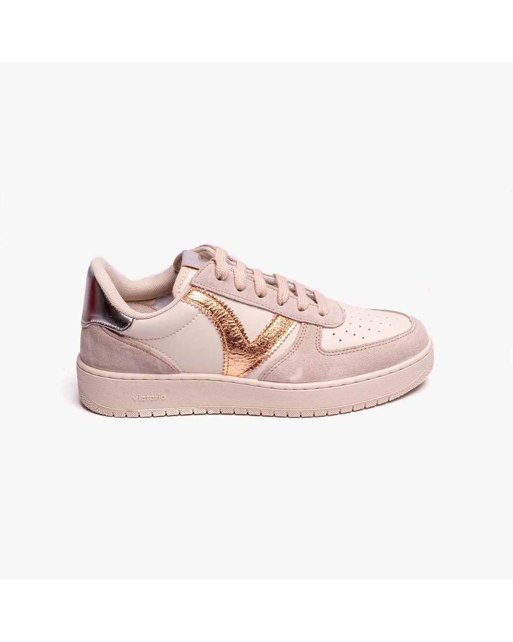 Victoria Pink Madrid Metal & Split Leather Trainers Nude