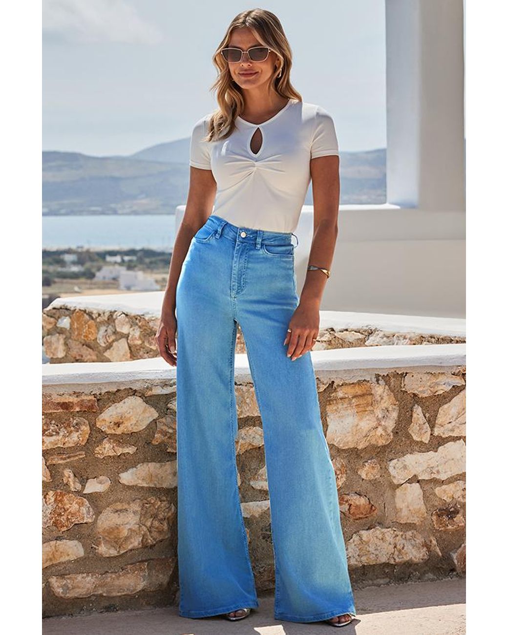 Sosandar Blue Bright Palazzo Jeans