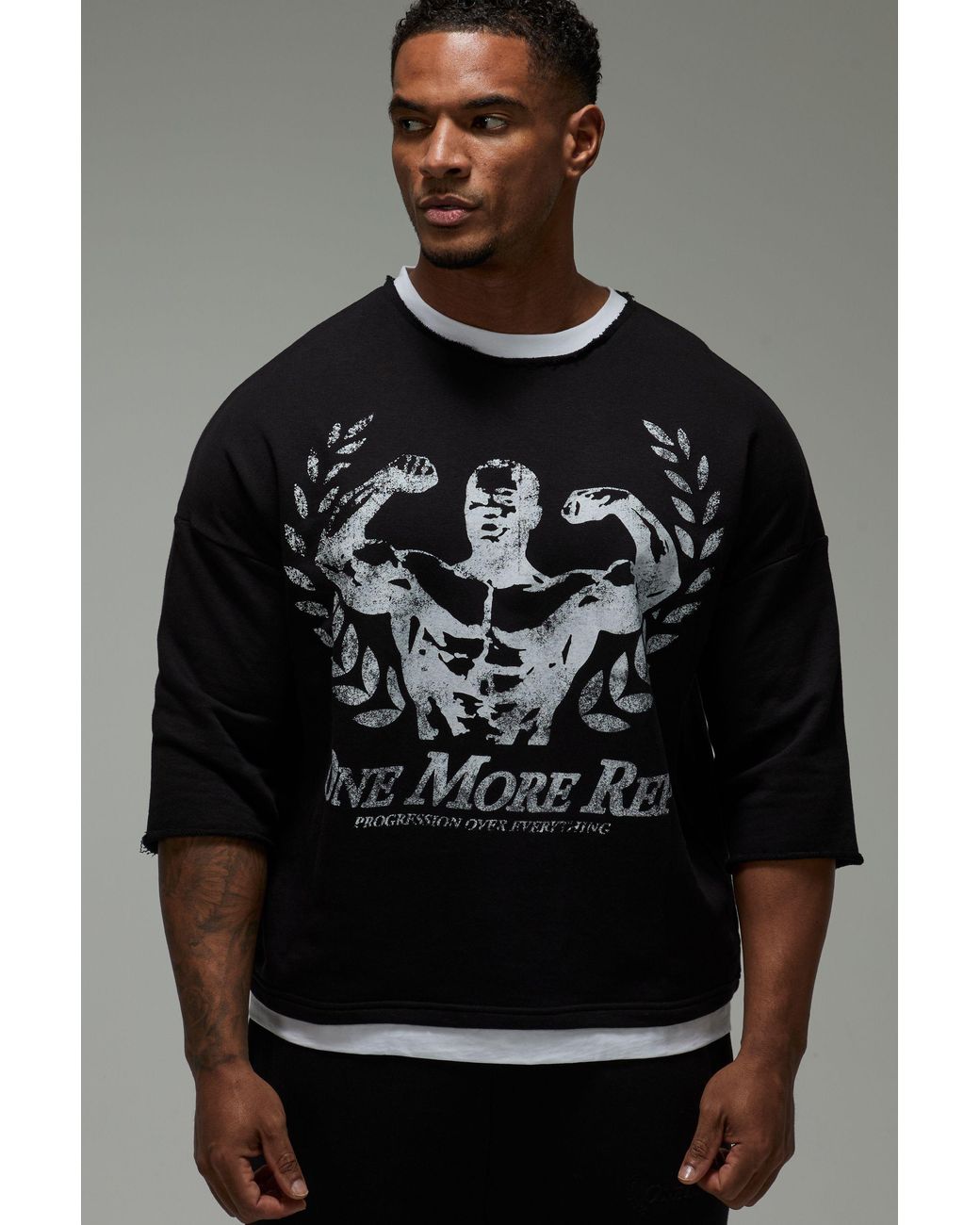 BoohooMAN Gray One More Rep Faux Layer Rag Top for men