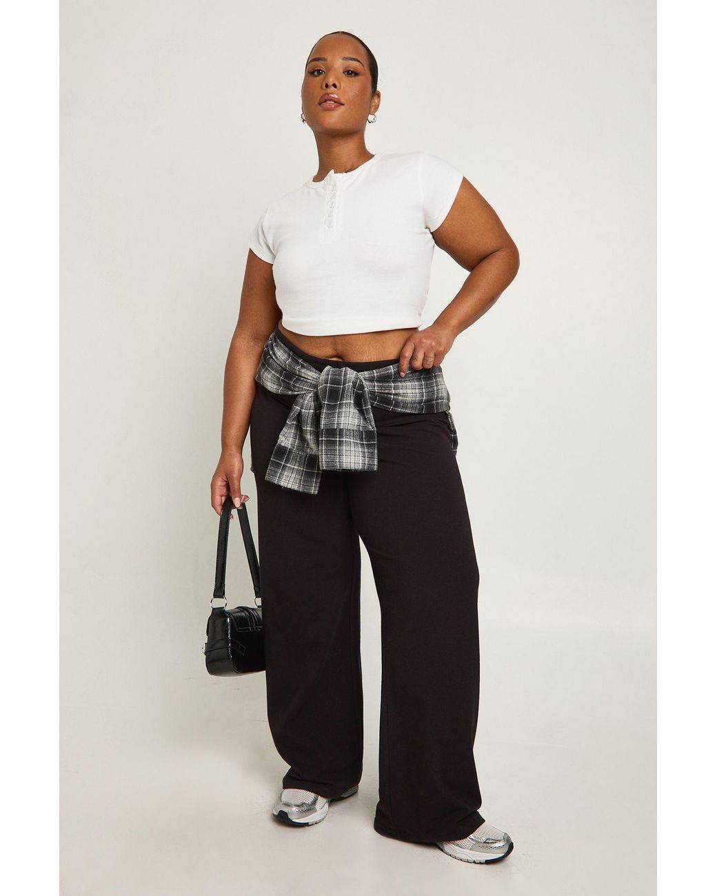 Boohoo White Plus Basic Fold Over Waistband Flared Legging