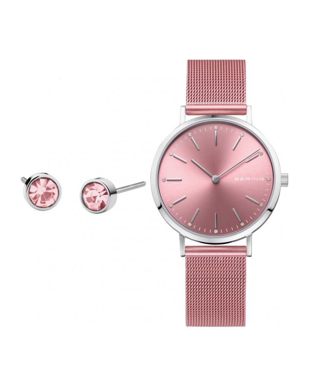 Bering Time Pink 14134-999-Gwp Ladies Classic Watch And Earrings Gift Set