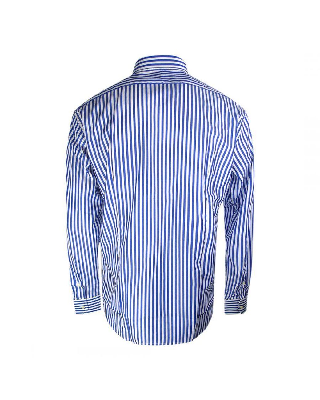 Aquascutum Blue Striped Pattern Long Sleeve Shirt Cotton for men