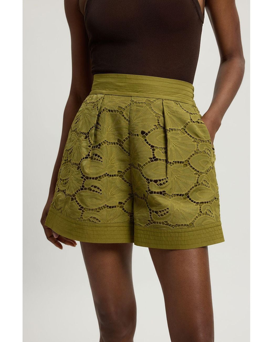 Karen Millen Green Cutwork Cotton Woven Short