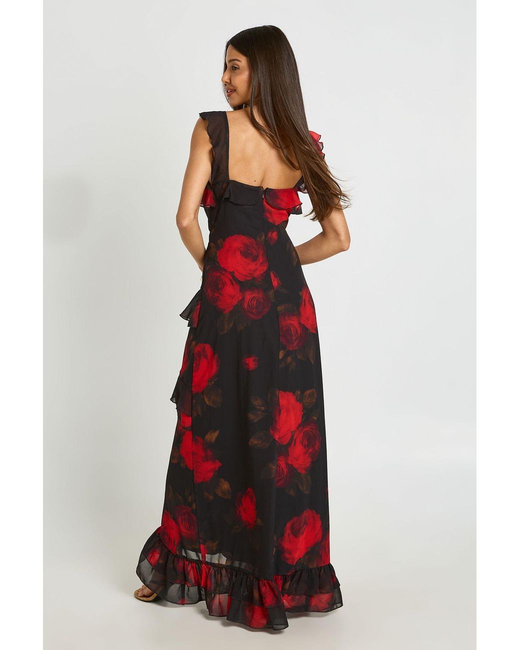Boohoo Floral Chiffon Layered Ruffle Detail Maxi Dress