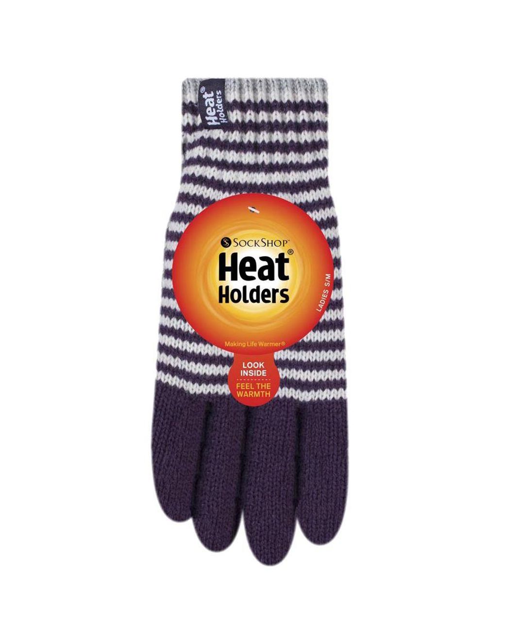 Heat Holders Blue Striped Fleece Lined Thermal Gloves