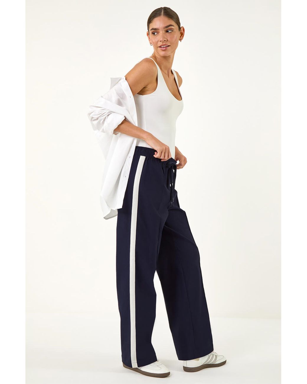 Roman Blue Tie Waist Bengaline Side Stripe Trouser