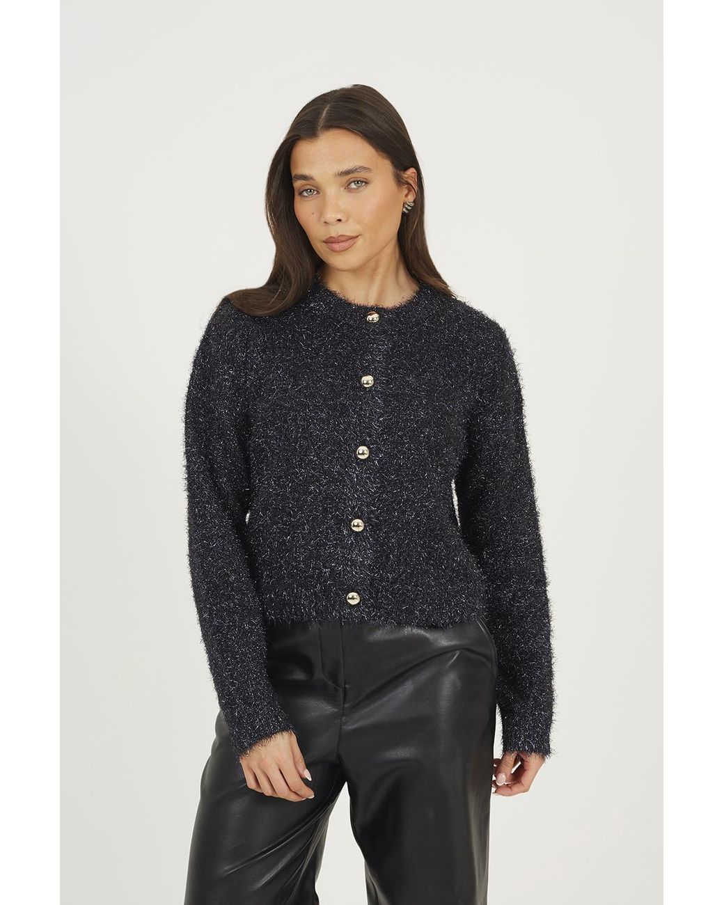 Brave Soul Black Fluffy Tinsel Knit Cardigan
