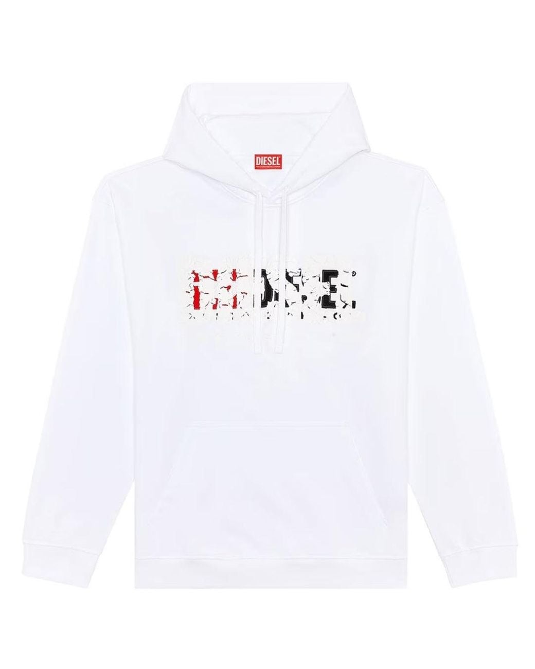 DIESEL White Double Destroyed Logo Hoodie Cotton for men