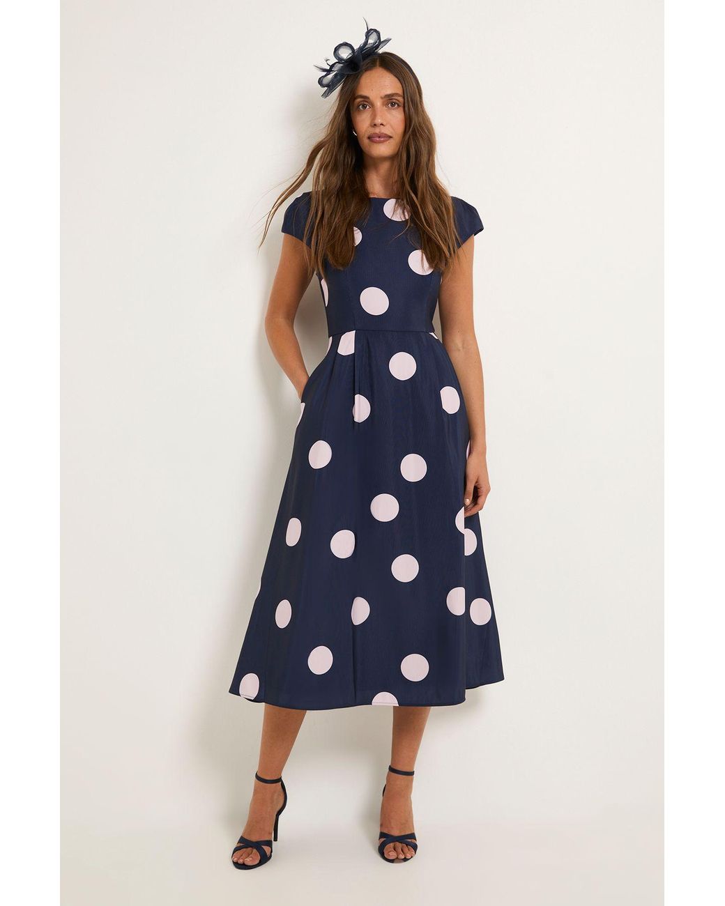 Wallis Blue Spot Ottoman Fit & Flare Midi Dress