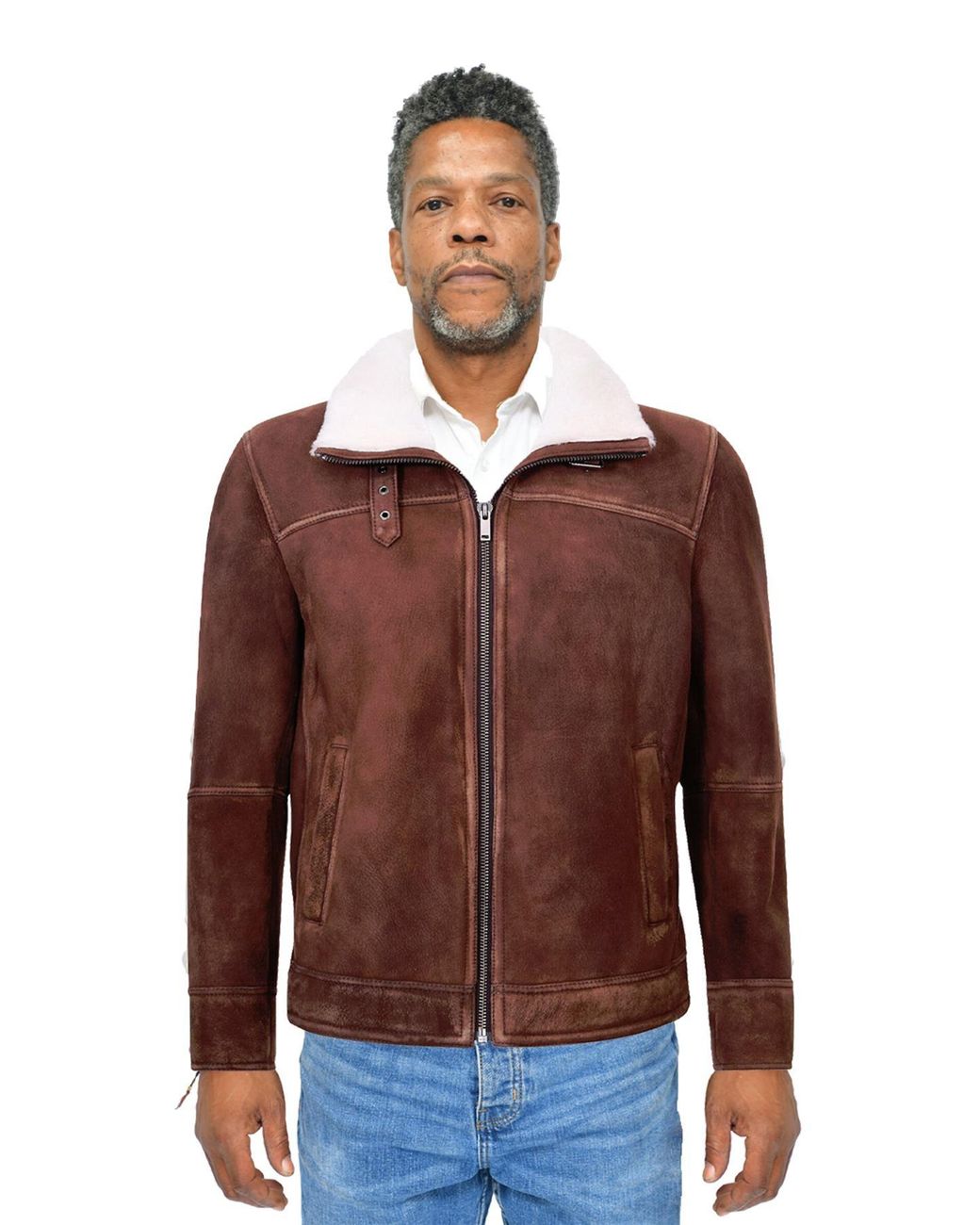 Infinity Leather Brown Sheepskin Harrington Bomber Jacket-Luanda for men