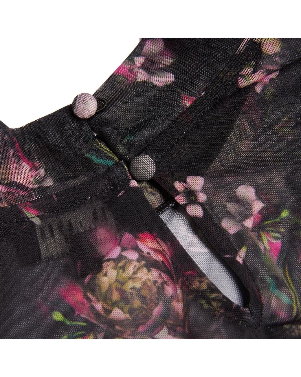 Ted Baker Black Avetta Long Sleeve Floral Mesh Mini Dress
