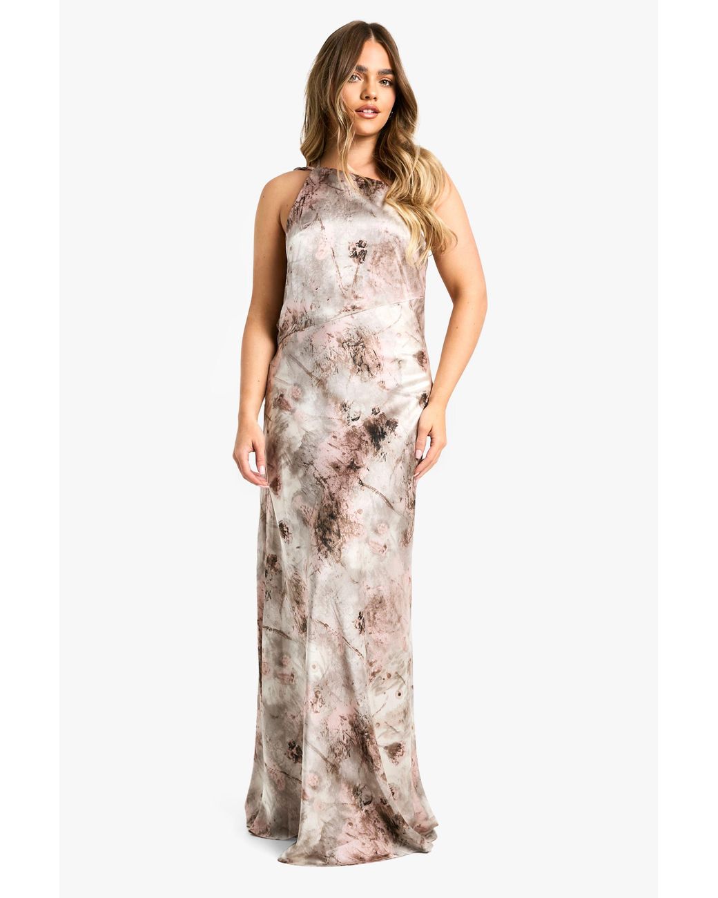 Boohoo Metallic Petite Cowl Back Abstract Maxi Dress